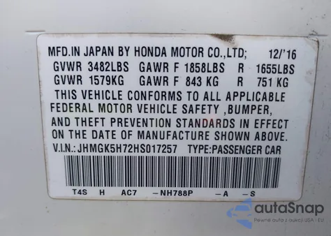 2017 Honda Fit Ex from USA, damaged, VIN JHMGK5H72HS017257
